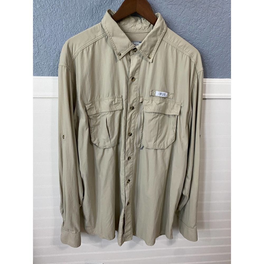 Gander Mountain Guide Series Tan Mesh Lined Outdoor Button Down Shirt Size XL